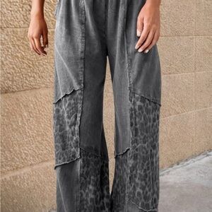 Gray Patchwork Wide-Leg Pants